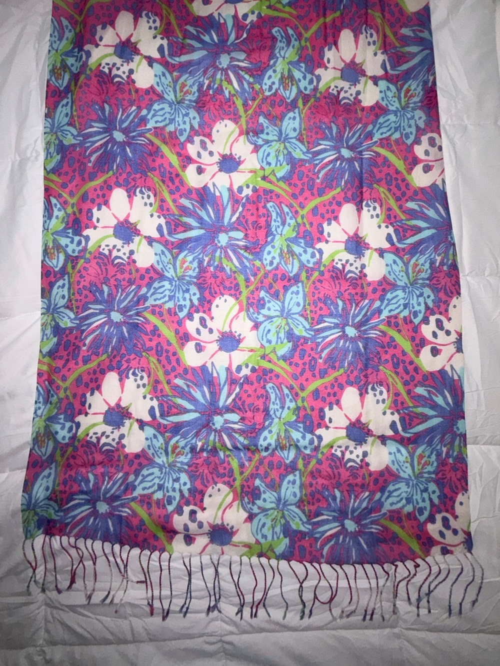 Lilly Pulitzer Murfee large In The Garden Pop Pink scarf wrap 78x27 cat faces